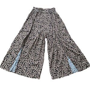 Open Wide Leg Flowy Pants Womens Large Cheetah Print Tie Waist NWT